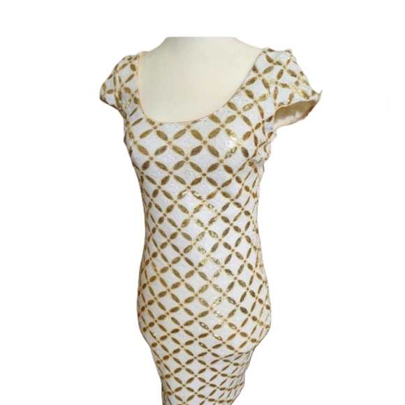 White Gold Sequin Open Back Dress The Population Dress Sz Xs Spring Summer Party - Picture 2 of 6